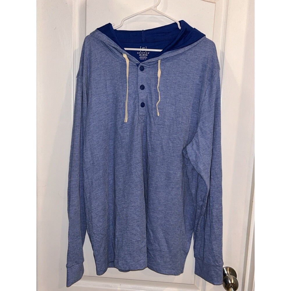 George Hoodie Sweatshirt Mens Blue Henley Button Pullover Size 2XL(50-52)